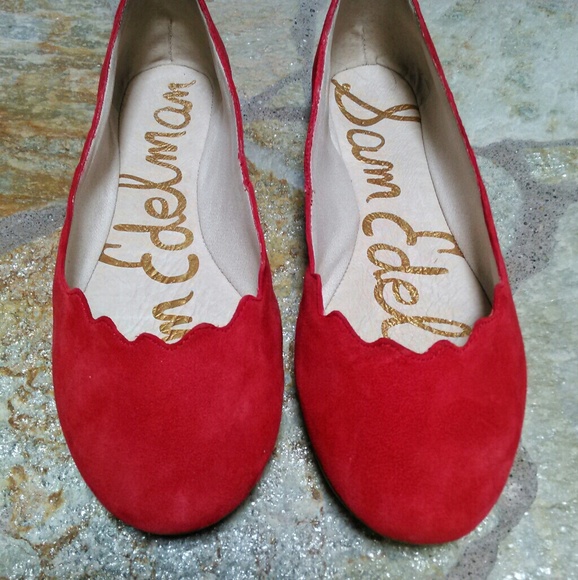 Sam Edelman red suede scalloped ballet flats - Picture 4 of 8